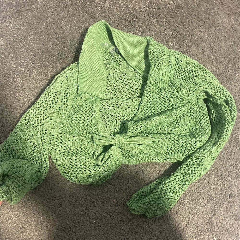 POL Green Open crochet Knit Shrug